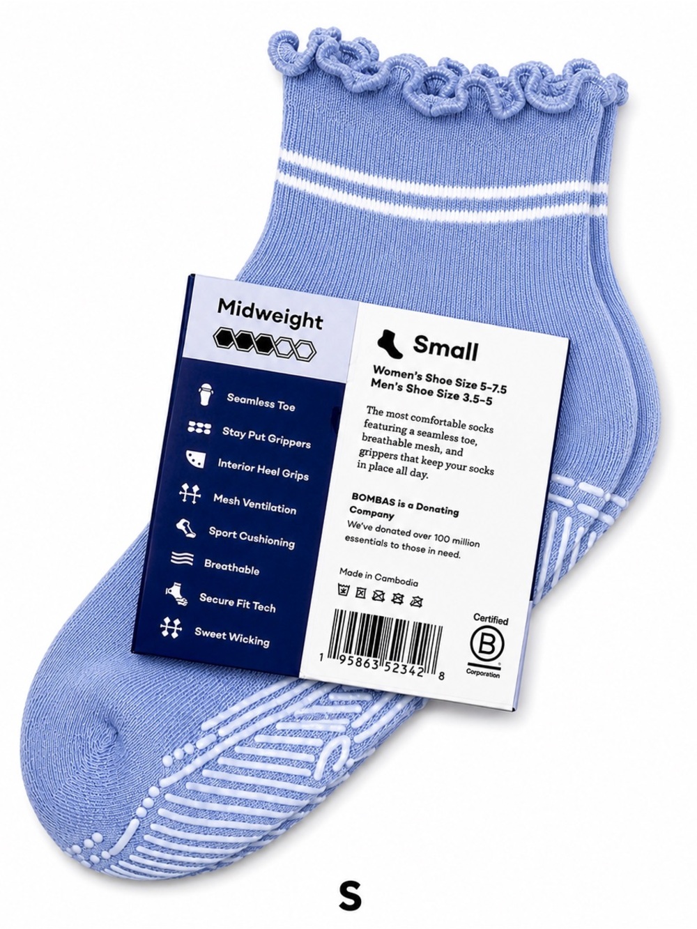 Bombas Studio Grip Quarter Socks Blue S Pilates